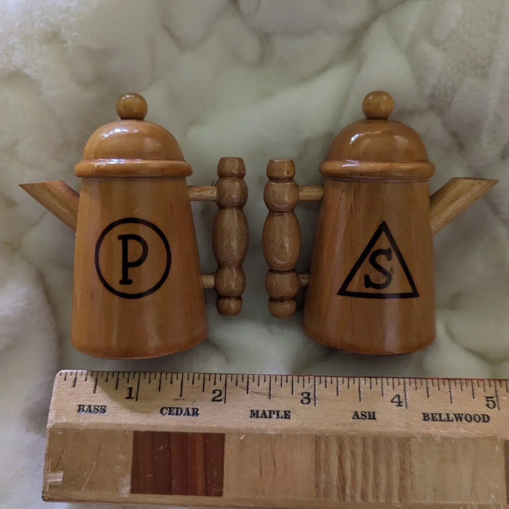 Vintage wooden salt and pepper teapots